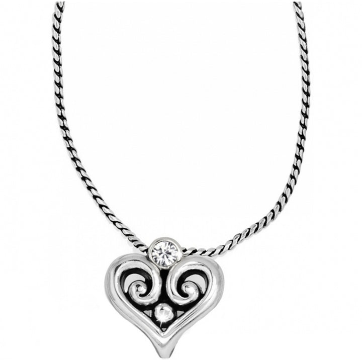 Alcazar Heart Badge Clip Necklace Silver