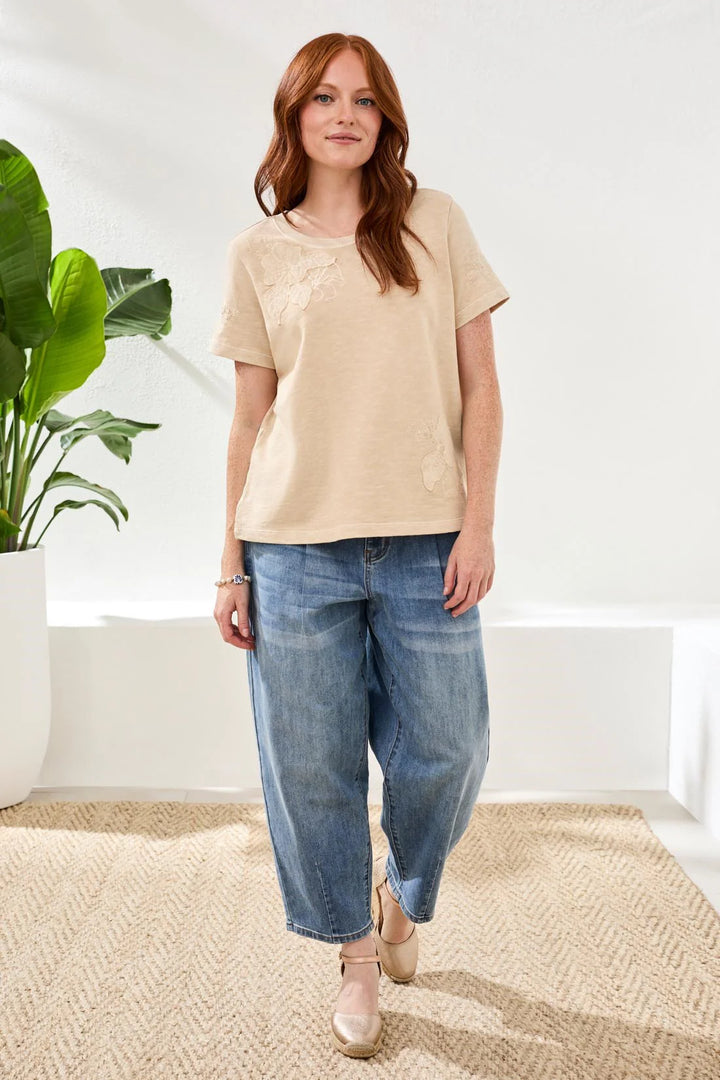 Ecru Embroidered Applique T-Shirt