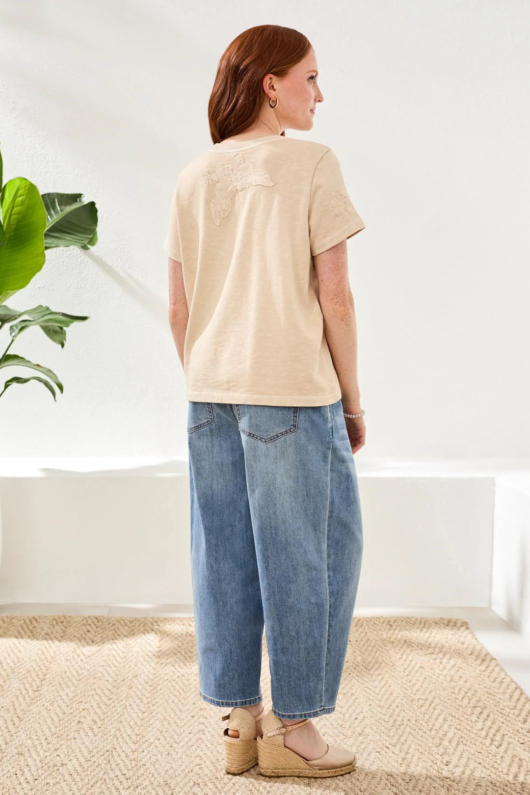 Ecru Embroidered Applique T-Shirt