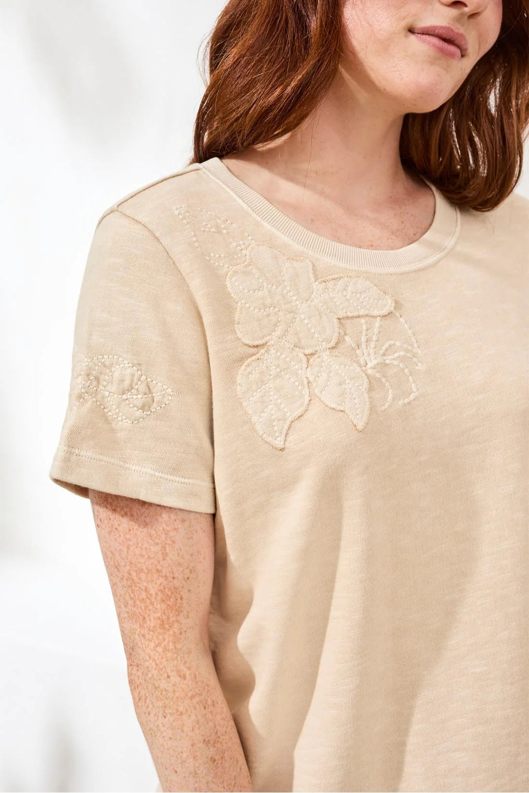 Ecru Embroidered Applique T-Shirt
