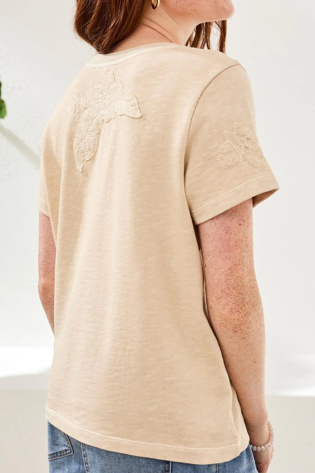 Ecru Embroidered Applique T-Shirt
