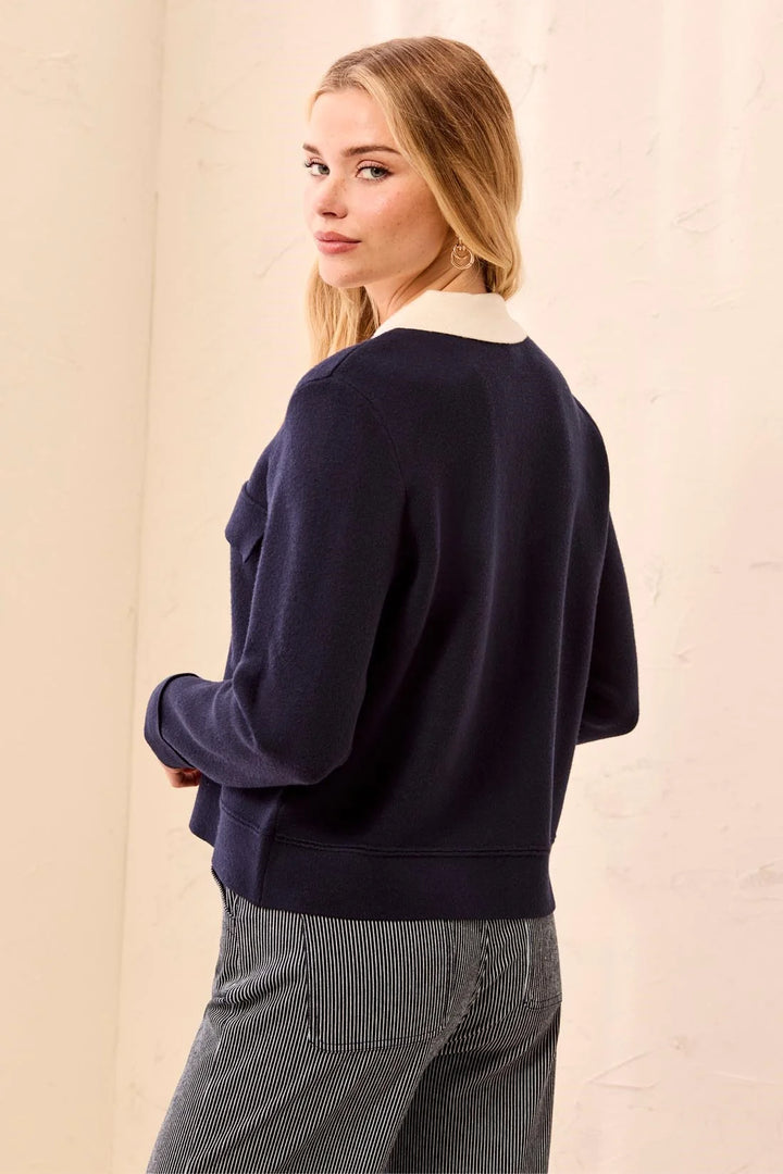 Sweater Cardigan w/Collar - Sapphire