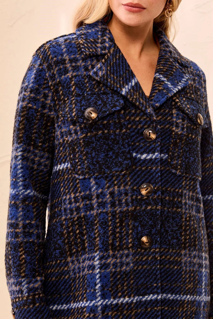 Knit Plaid Notch Collar Shacket
