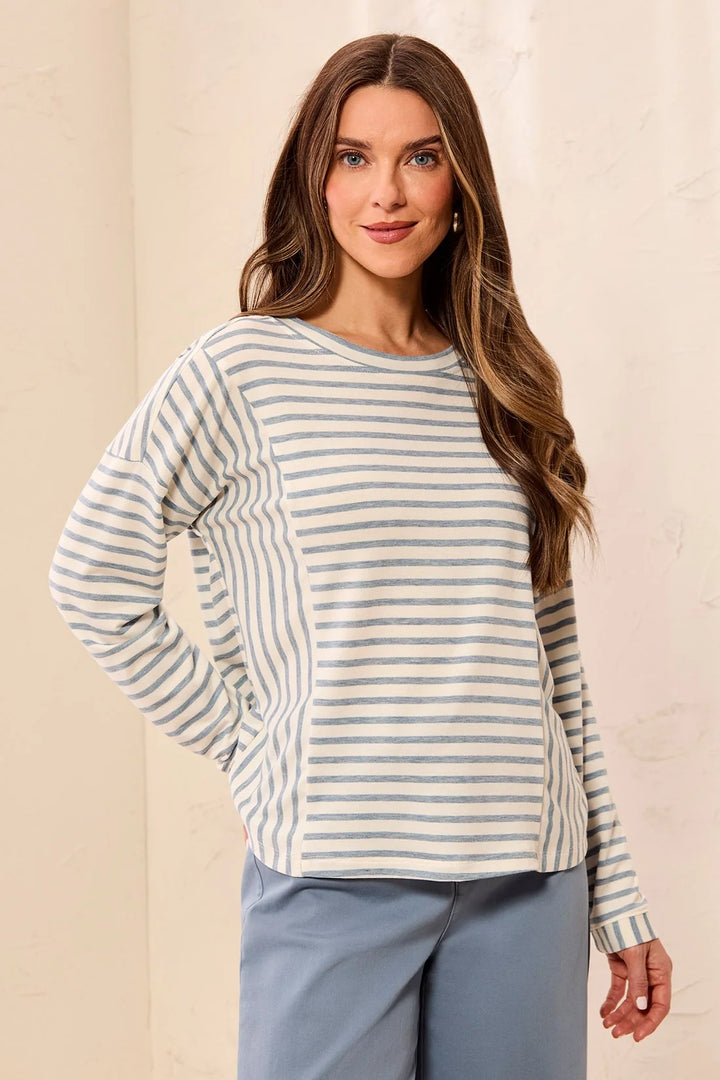 Blue Fog Stripe Crew Neck Top