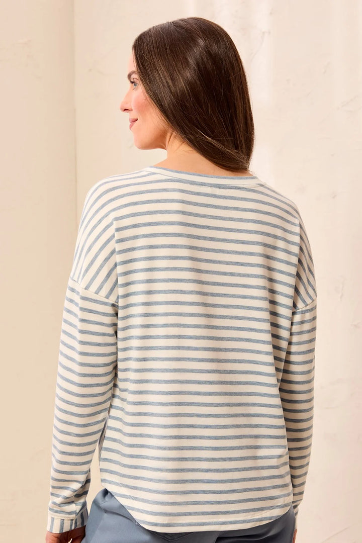 Blue Fog Stripe Crew Neck Top