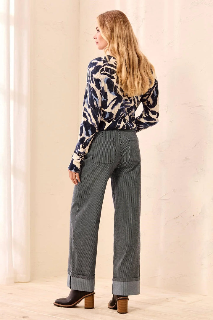 Fly Front Ankle Pant w/Wide Cuffs - Sapphire