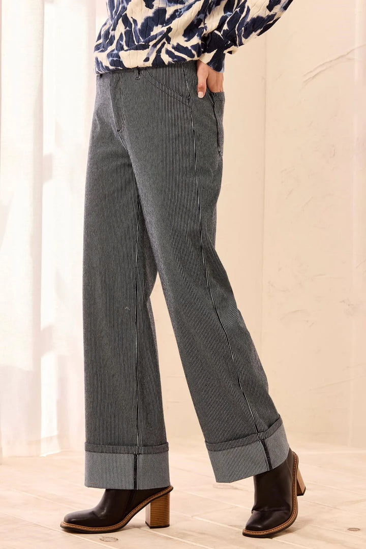 Fly Front Ankle Pant w/Wide Cuffs - Sapphire