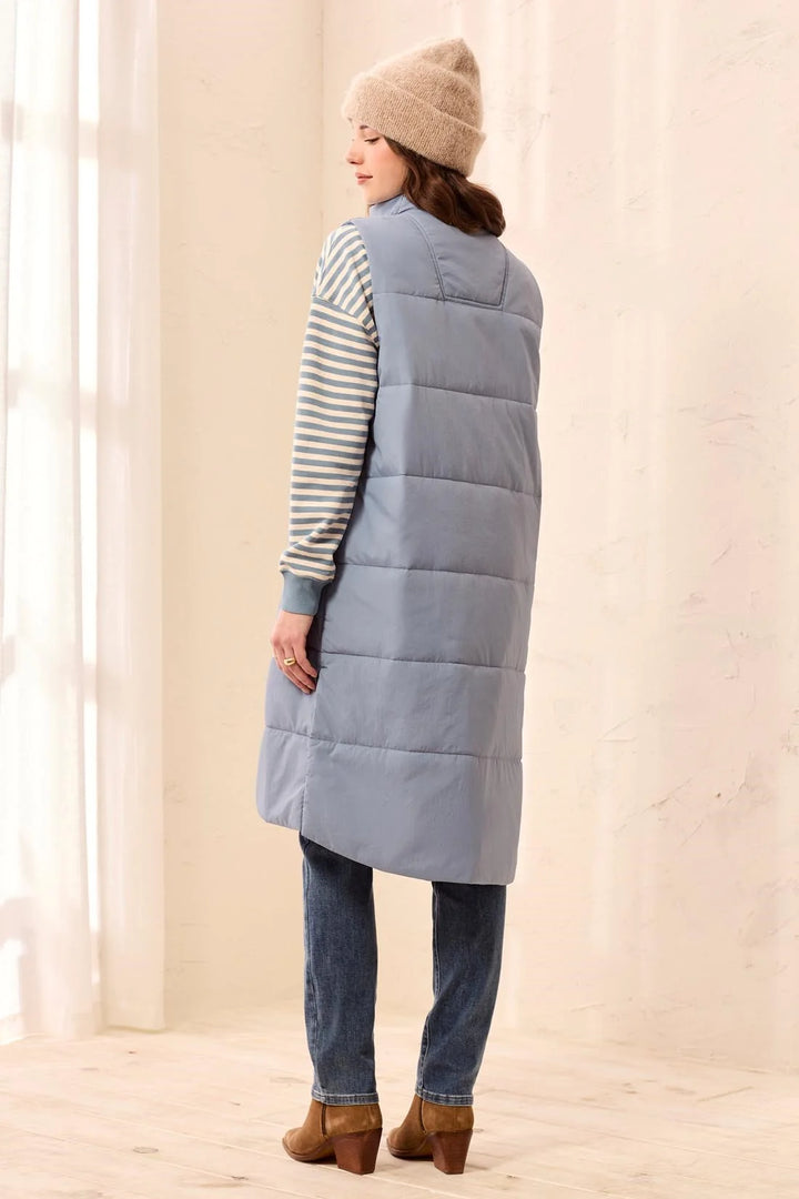 Blue Fog Long Zip Front Quilted Vest