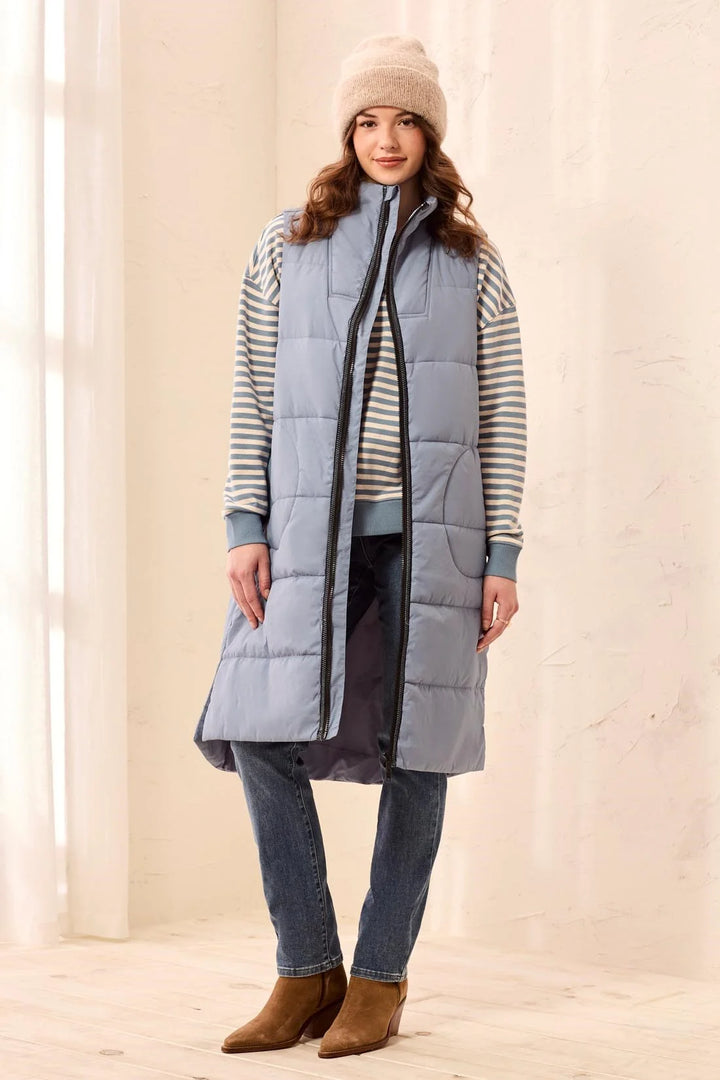 Blue Fog Long Zip Front Quilted Vest