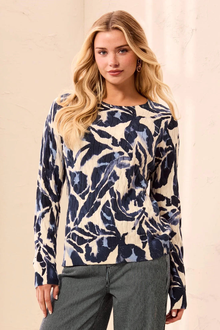 Printed Crew Neck Sweater - Blue Fog