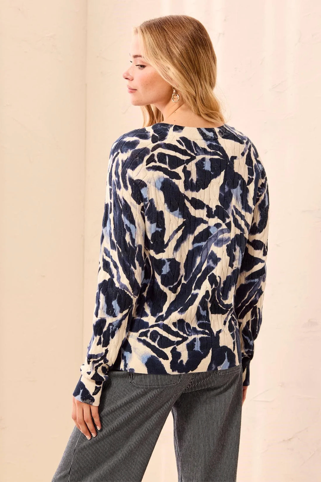 Printed Crew Neck Sweater - Blue Fog