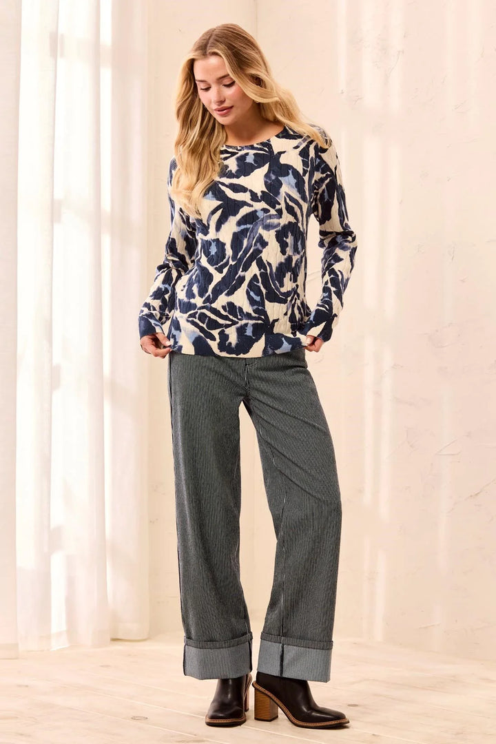 Printed Crew Neck Sweater - Blue Fog