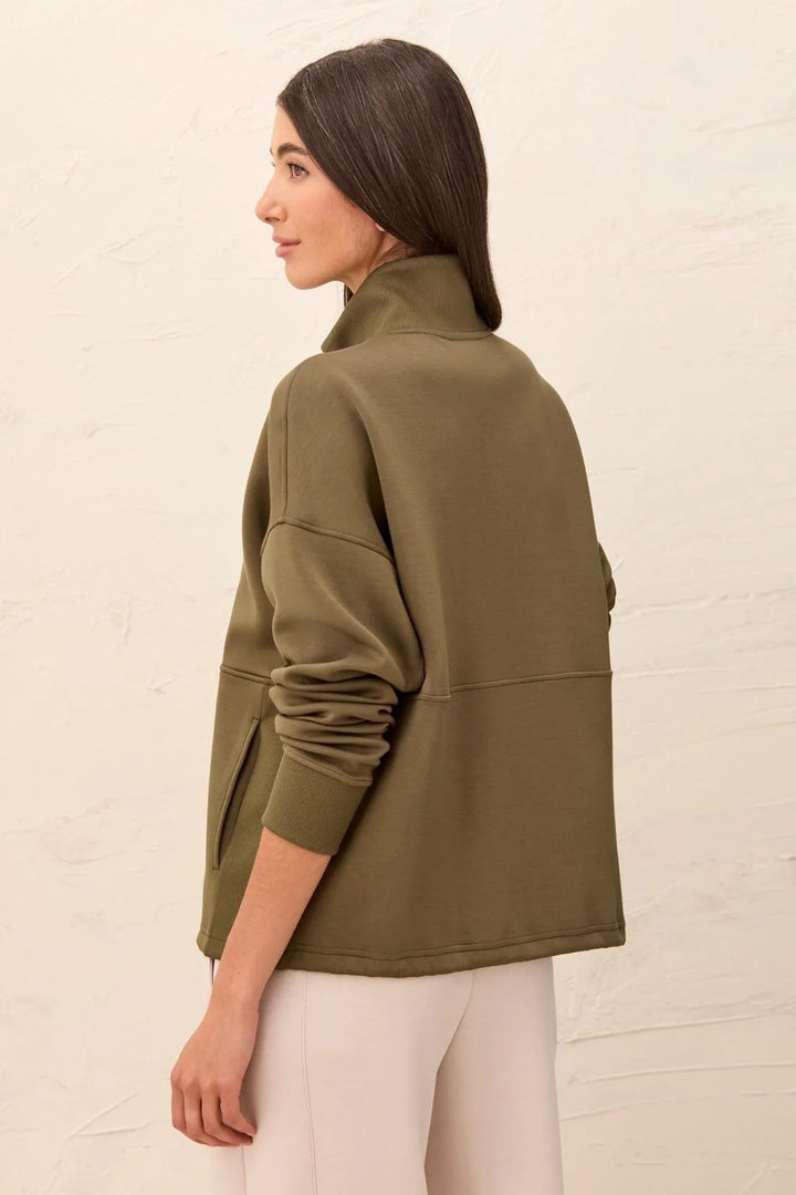 Mock Neck Top w/Zipper - Basil