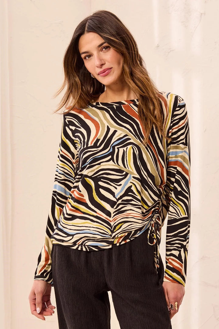 Crew Neck Top w/Side Ruching - Aloe