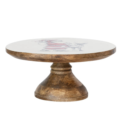Enameled Mango Wood Pedestal with Santa & Reindeer Image ©