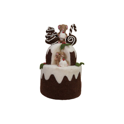 Handmade Wool Felt 2-Tier Cake with Gingerbread Cookies & Mice