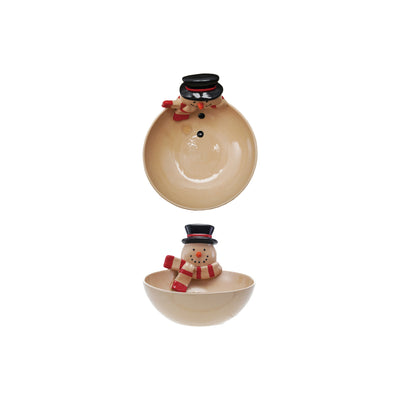 Hand-Painted Stoneware Bowl with 3D Snowman Head