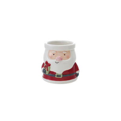 2-1/2" Round x 2-1/2"H Hand-Painted Ceramic Santa Shaped Container