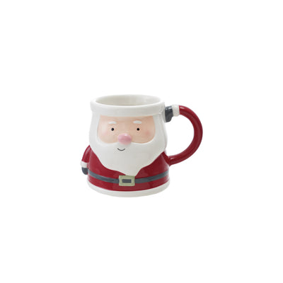 4" Round x 4"H 12 oz. Hand-Painted Ceramic Santa Shaped Mug