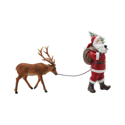 9-1/2"L x 4"W x 12-1/4"H Resin Santa Leading Reindeer ©