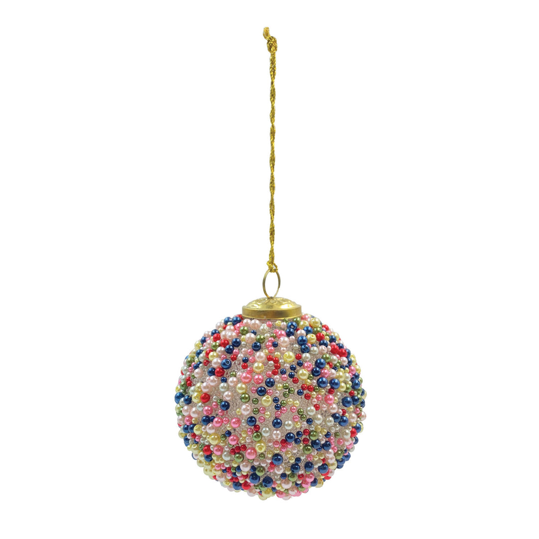 4" Round Beaded Glass Ornament